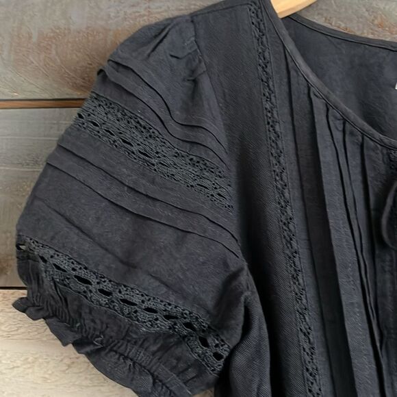 American Eagle Cotton Linen Blend Laced Jumpsuit Romper Short Sleeves M Black - Picture 6 of 15